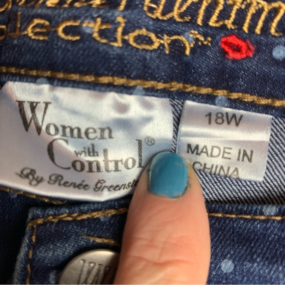 Women With Control Polka Dot Blue Jeans Tapered Leg Some Stretch 18W - Picture 3 of 6